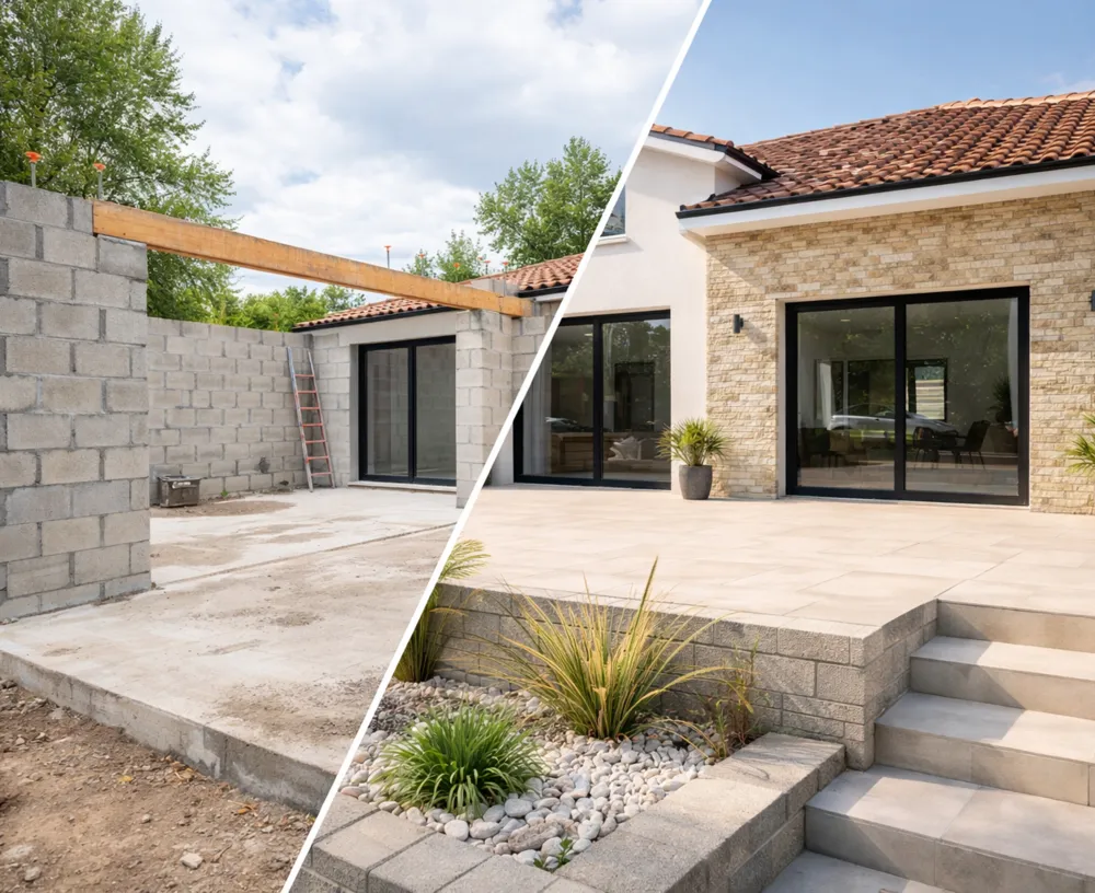 Travaux de maçonnerie à Bordeaux avant et après rénovation par KL33 Rénovation