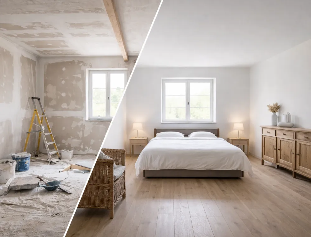 Rénovation intérieure avec plâtrerie et peinture à Bordeaux avant et après